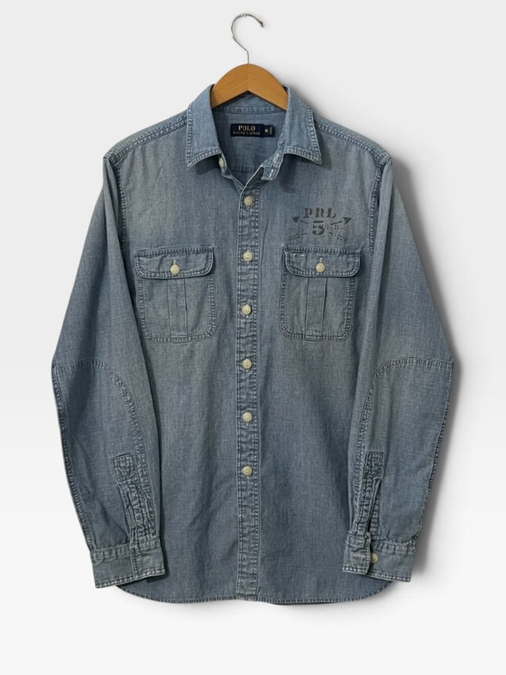 Polo Ralph Lauren Eagle Stencil Chambray Work Shirt M Americana Military Rugged